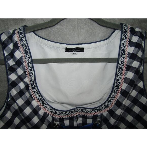 Classic Dirndl Bavarian Oktoberfest Checkered Dress Blue White XXL Lace Peasant - Picture 4 of 10